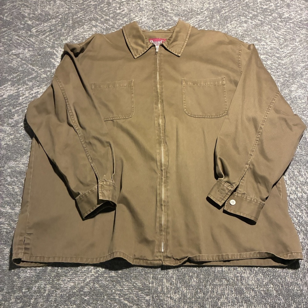 Vintage Denim & Co Jeanswear Mens 2X Olive Green Full Zip Chore Jacket Cotton